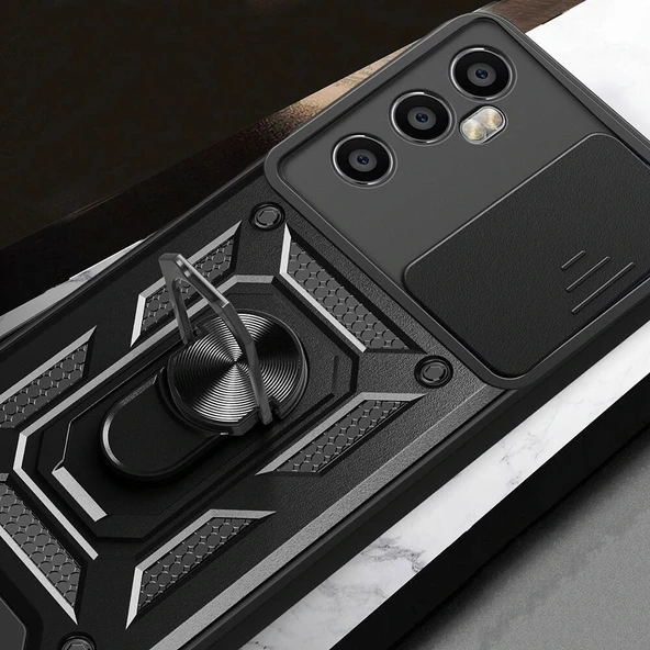 Realme C65 4G Kılıf Magnetik Standlı Kamera Korumalı Sürgülü Kapak - Resim 10