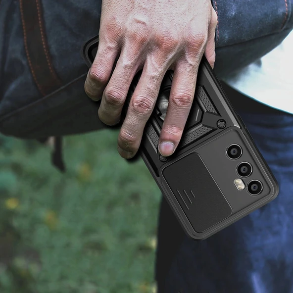 Realme C65 4G Kılıf Magnetik Standlı Kamera Korumalı Sürgülü Kapak - Resim 5