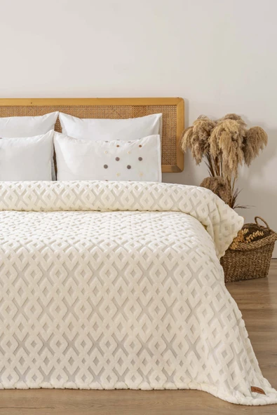 Rivaİstanbul Clara Jakarlı Raşel İskandinav Tek Kişilik Punch Yatak Örtüsü - Resim 1