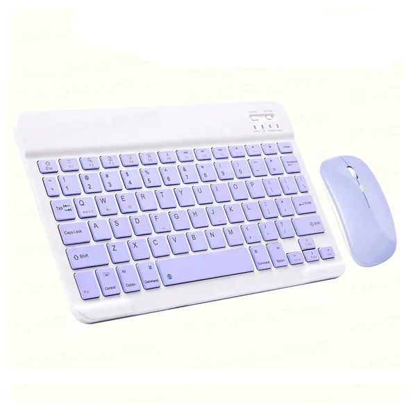 ScHitec Kablosuz Klavye ve Mouse Set Type-C Şarjlı Bluetooth 2.4G Bağlantlılı Mor