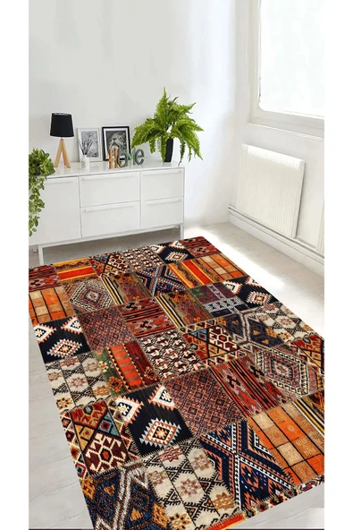 Patchwork Kilim Desen Halı, Eskitme Desen Halı, Bohem Halı, Dijital Baskı Halı, Yıkanabilir Halı,