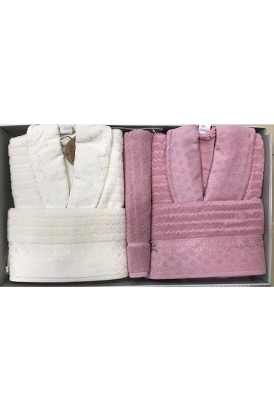 Bornoz Seti Peonies Pembe-Krem Happy Set