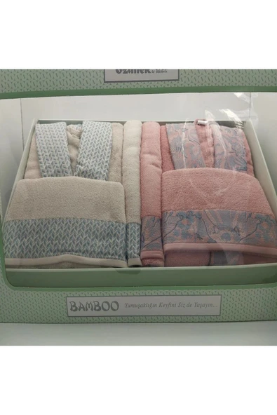 Özdilek Candidum Pembe-Krem/Mavi Aile Seti Bornoz Seti - 2