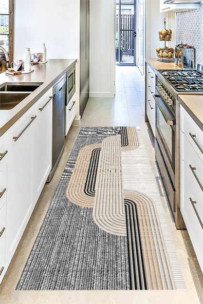 Dijital Baskı Mutfak Halısı, Çizgili Halı, Makinede Yıkanabilir, Mutfak Yolluğu, Çeyizlik - Resim 2