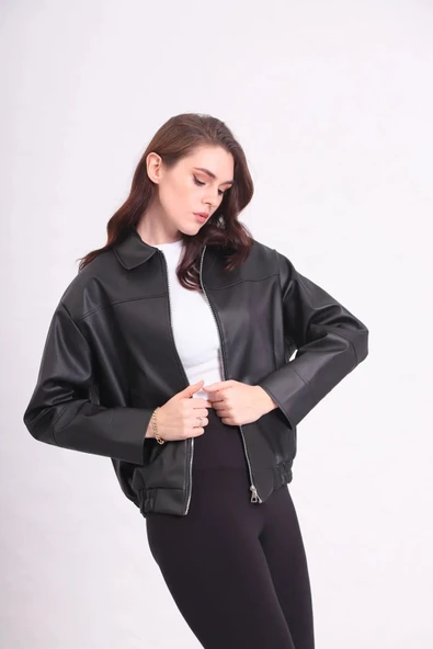 Yeni Sezon Unisex Bomber Deri Ceket - 5