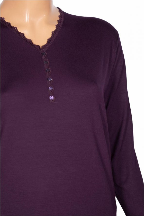 Cimariva Kadın Sıla Büyük Beden V Yaka Dantelli Mor Bluz - 2
