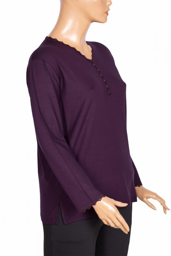 Cimariva Kadın Sıla Büyük Beden V Yaka Dantelli Mor Bluz - 3