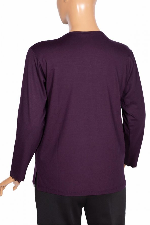 Cimariva Kadın Sıla Büyük Beden V Yaka Dantelli Mor Bluz - 4