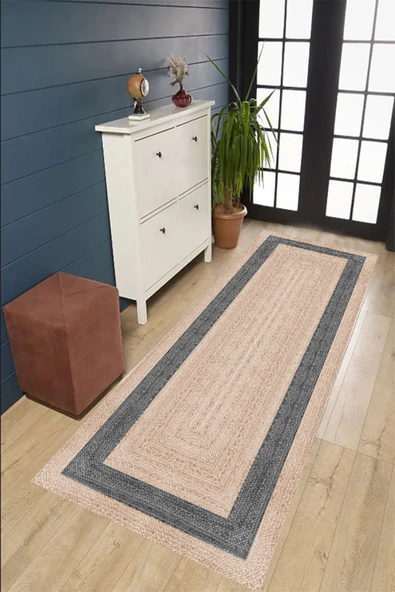 Dijital Baskı Jüt Görünümlü Halı, Hasır Halı, Yıkanabilir, Salon Halısı, Yolluk, İskandinav Halı, - 5