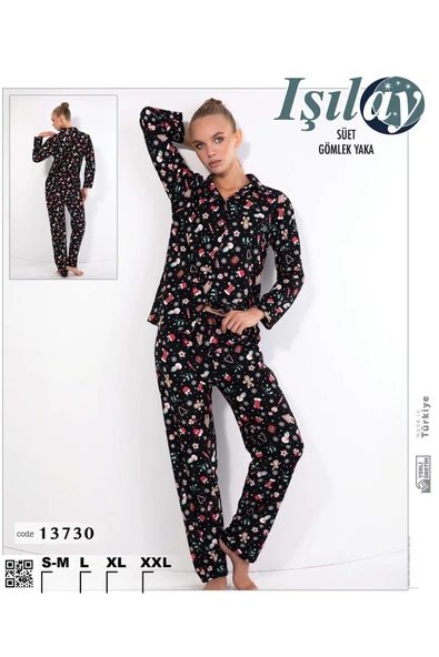 Işılay Süet Gömlek Yaka Pijama Takımı