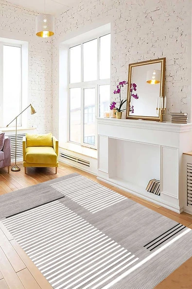 Dijital Kaymaz Yıkanabilir Modern Çizgili Salon Halısı Mutfak Halısı Koridor Halısı Halı Yolluk