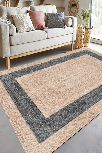 Dijital Baskı Jüt Görünümlü Halı, Hasır Halı, Yıkanabilir, Salon Halısı, Yolluk, İskandinav Halı, - 4