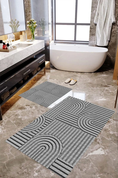 Dijital Baskı, Kaymaz Taban, Banyo Paspası, Bohem, Estetik, 2'li Klozet Takımı - 2