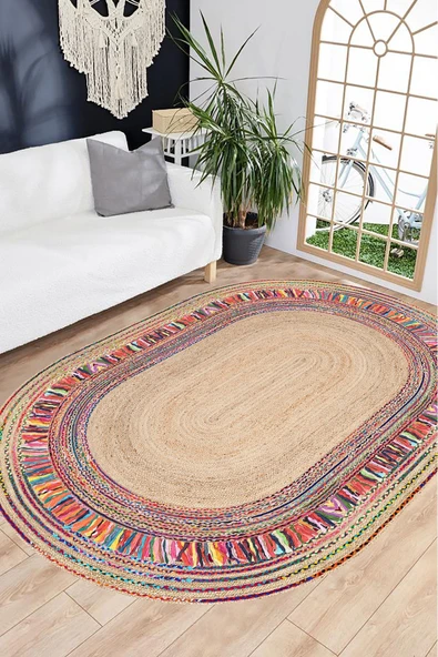 Hasır Desen Halı, Jüt Görünümlü Halı, Dijital Baskı Halı, İskandinav Dekorasyon, Yıkanabilir Halı - 5