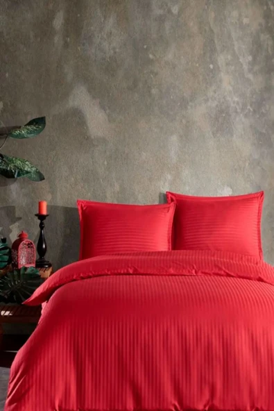 Saten Nevresim Takımı Çift Kişilik Otel Ve Ev Tipi , Çizgili Nevresim Takımı, 4 Parça, Yıkanabilir - 2