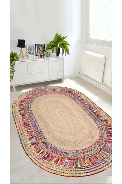 Hasır Desen Halı, Jüt Görünümlü Halı, Dijital Baskı Halı, İskandinav Dekorasyon, Yıkanabilir Halı - 2