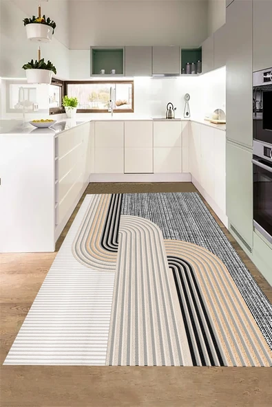 Dijital Baskı Mutfak Halısı, Çizgili Halı, Makinede Yıkanabilir, Mutfak Yolluğu, Çeyizlik ürün görseli