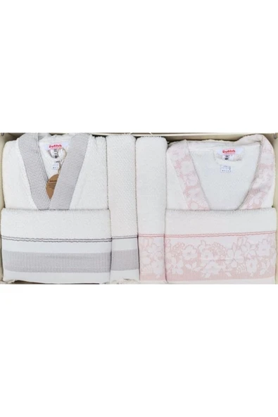Özdilek Romantic Touch Aile Bornoz Seti Gri Pembe