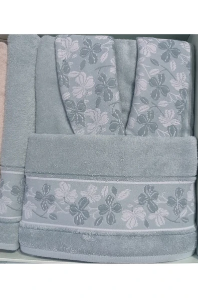 Fiore Line Bej Yeşil Bambu Aile Bornoz Seti Özdilek Bornoz - 3