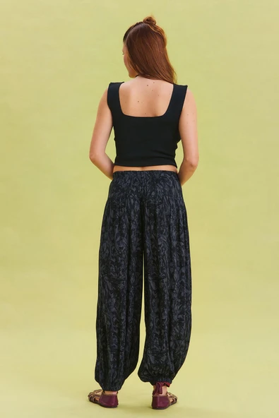 Beli Lastikli Bağcık Detaylı Viskon Pantolon - 5