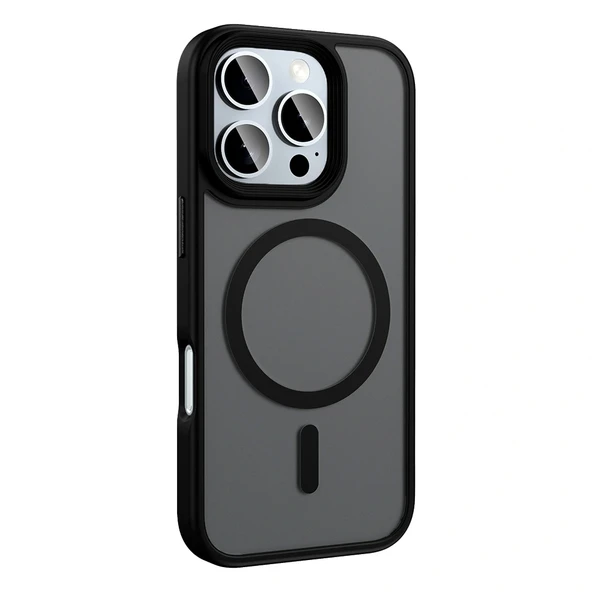 iPhone 16 Pro Kılıf Mat Arka Yüzey Wireless Şarj Özellikli Flet Magsafe Kapak - Resim 11