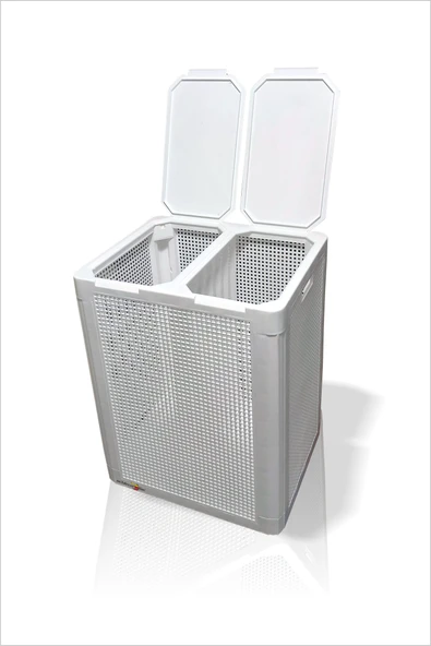 Beyaz Büyük 84 Lt. Çift Gözlü Kapaklı Demonte Ev Hediyesi Kirli Temiz Çamaşır Sepeti Kutusu Sandığı - 2