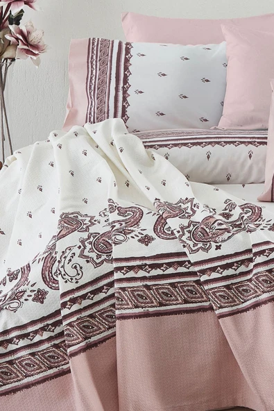 Çift Kişilik Pike Takımı Paisley Pembe