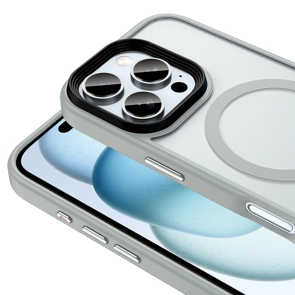 iPhone 16 Pro Kılıf Mat Arka Yüzey Wireless Şarj Özellikli Flet Magsafe Kapak - Resim 5