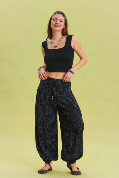 Beli Lastikli Bağcık Detaylı Viskon Pantolon - 3