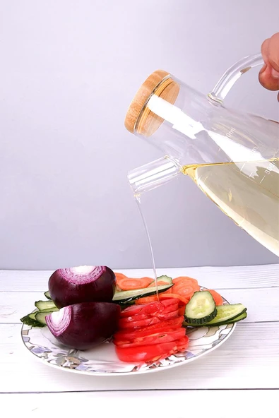 Bambu Kapaklı Vakumlu Borosilikat 2'Li Set Cam Yağlık Sirkelik - 5