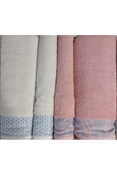 Candidum Pembe-Krem/Mavi Best Set Bambu Aile Hamam Seti Havlu Set