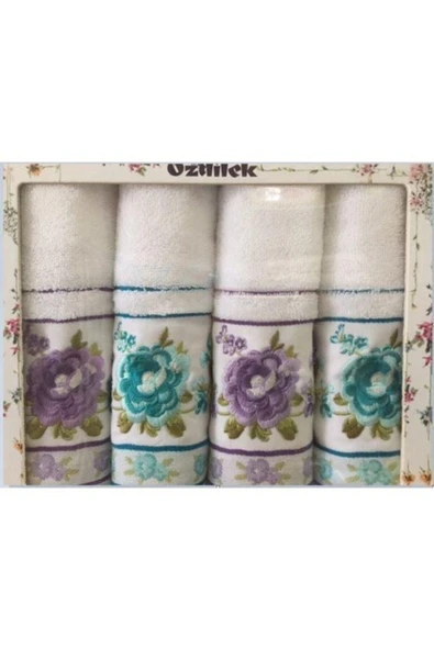 Viola 4lü Nakışlı Havlu Lila-mint