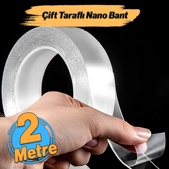 Çift Taraflı Nano Bant Güçlü Yapıştırma Bandı Şeffaf 18 mm x 2 Metre Suya Dayanıklı Yıkanabilir - 8