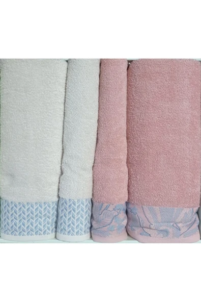 Candidum Pembe-Krem/Mavi Best Set Bambu Aile Hamam Seti Havlu Set - 3