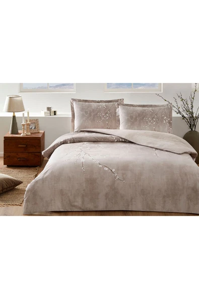 White Sakura King Size Lastikli Çarşaf Nevresim Takımı - Resim 4