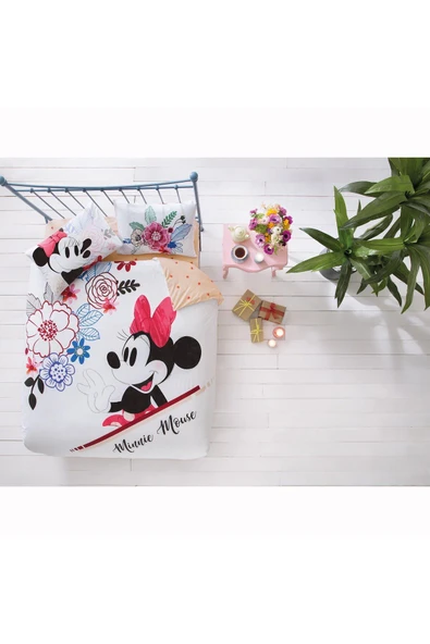 Minnie Mickey Watercolour Pamuk Lisanslı Nevresim Takımı