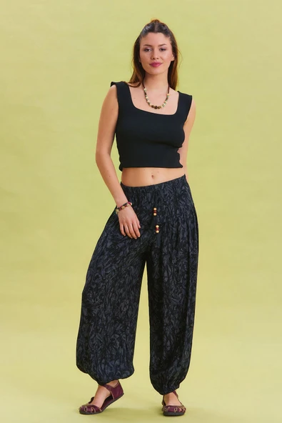 Beli Lastikli Bağcık Detaylı Viskon Pantolon - 2