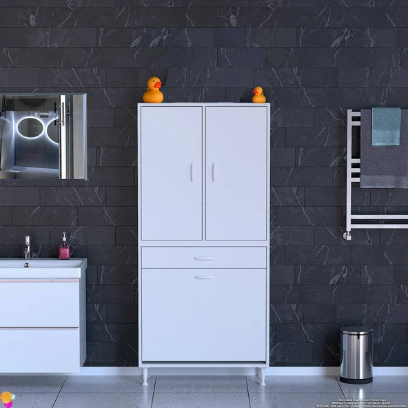 Modilayn YENİ AFRA 70x173x32,5 cm' lik 1 Çekmece, 2 Göz Sepet, 2 Kapak, 6 Raf Dar Alan Banyo Dolabı - 3