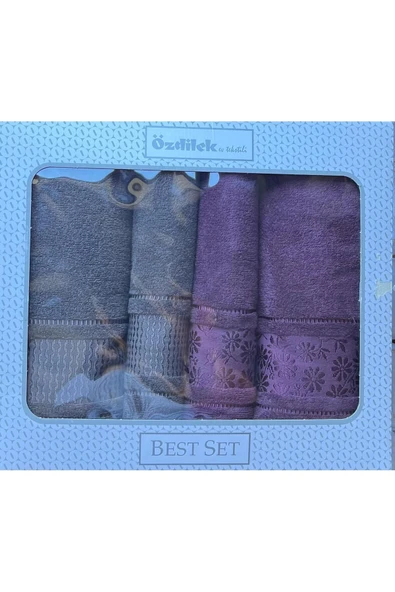 Özdilek Blossom Best Set Hamam Takımı Mürdüm-Antrasit - 4