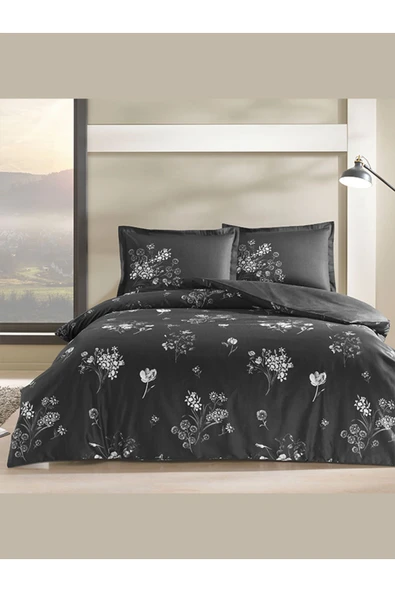 Pamuk Saten Nevresim Takımı Roxane Siyah Çift Kişilik ürün görseli