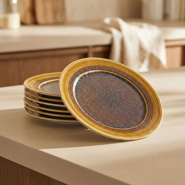 GÜRAL PORSELEN Valeron 6 Adet 20 Cm Pasta Tabağı  Reaktif Saura 137 - Resim 5