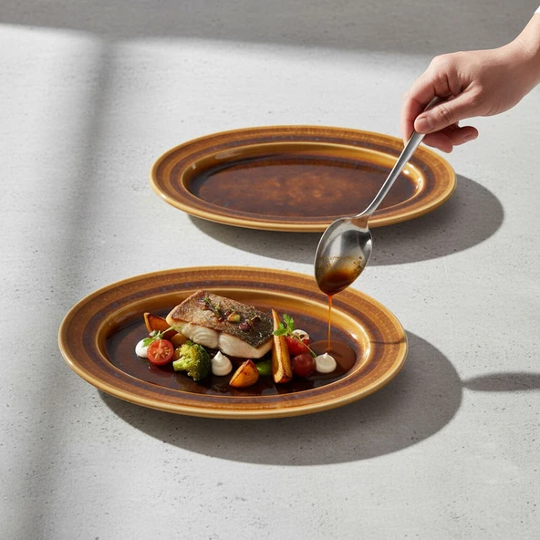 GÜRAL PORSELEN Valeron 2 Adet 29 Cm Kayık Tabak Reaktif Saura 137 - Resim 3