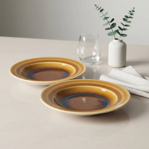 GÜRAL PORSELEN Valeron 6 Adet 22 Cm Çukur Yemek Tabağı  Reaktif Saura 137 - Resim 3