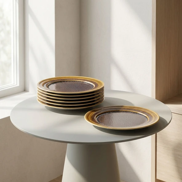 GÜRAL PORSELEN Valeron 6 Adet 20 Cm Pasta Tabağı  Reaktif Saura 137 - Resim 2