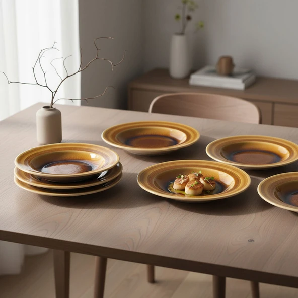 GÜRAL PORSELEN Valeron 6 Adet 22 Cm Çukur Yemek Tabağı  Reaktif Saura 137 ürün görseli 1