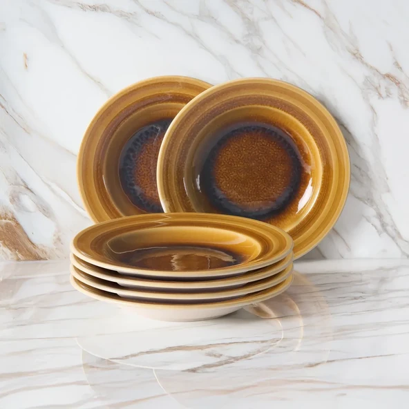 GÜRAL PORSELEN Valeron 6 Adet 22 Cm Çukur Yemek Tabağı  Reaktif Saura 137 - 1