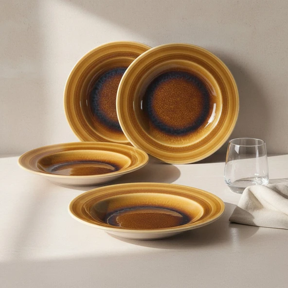 GÜRAL PORSELEN Valeron 6 Adet 22 Cm Çukur Yemek Tabağı  Reaktif Saura 137 - Resim 6