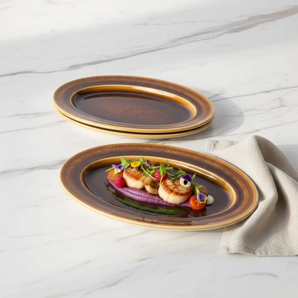 GÜRAL PORSELEN Valeron 2 Adet 24 Cm Kayık Tabak Reaktif Saura 137 - Resim 3