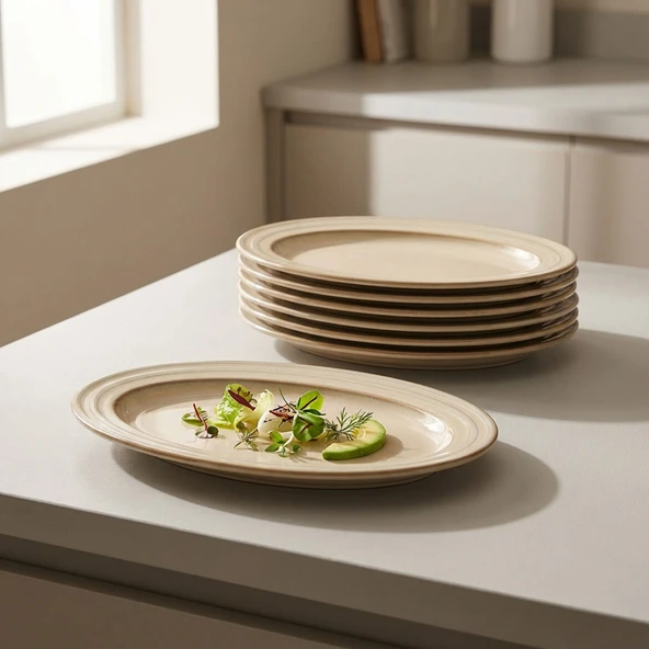 GÜRAL PORSELEN Valeron 2 Adet 21 Cm Kayık Tabak Reaktif Agate  Vr 969 - Resim 4