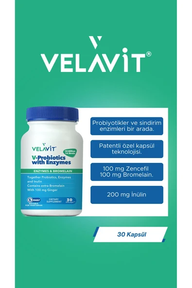 VELAVİT V-Probiotics with Enzymes Takviye Edici Gıda 30 Kapsül - 7
